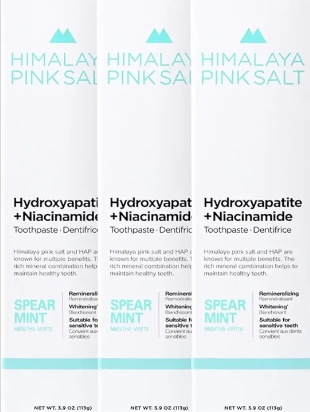 3-pack Himalaya Pink Salt Hydroxyapatite + Niacinamide Toothpaste